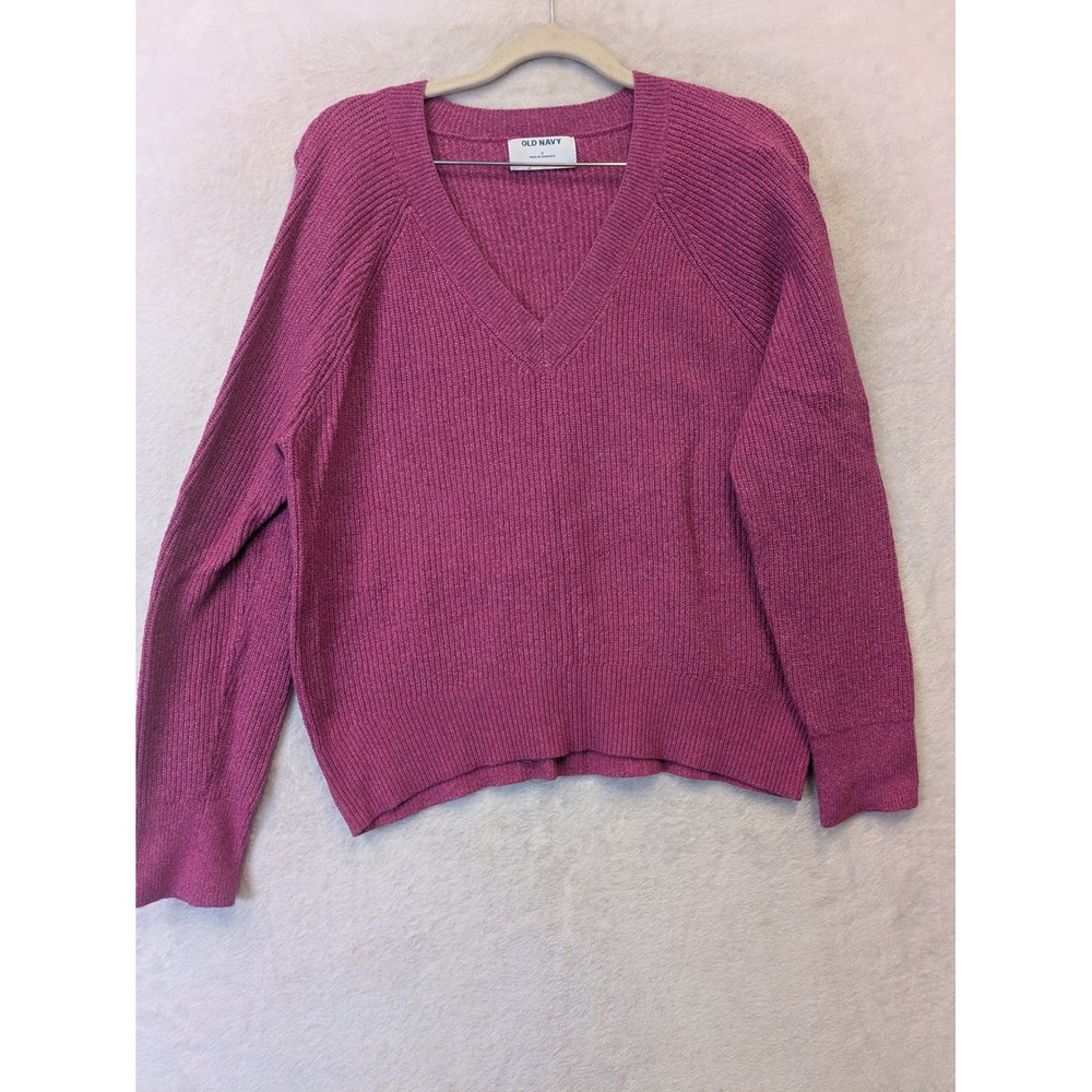 Old Navy Womens Magenta Pink Shaker Ribbed Knit V-Neck Pullover Sweater Small